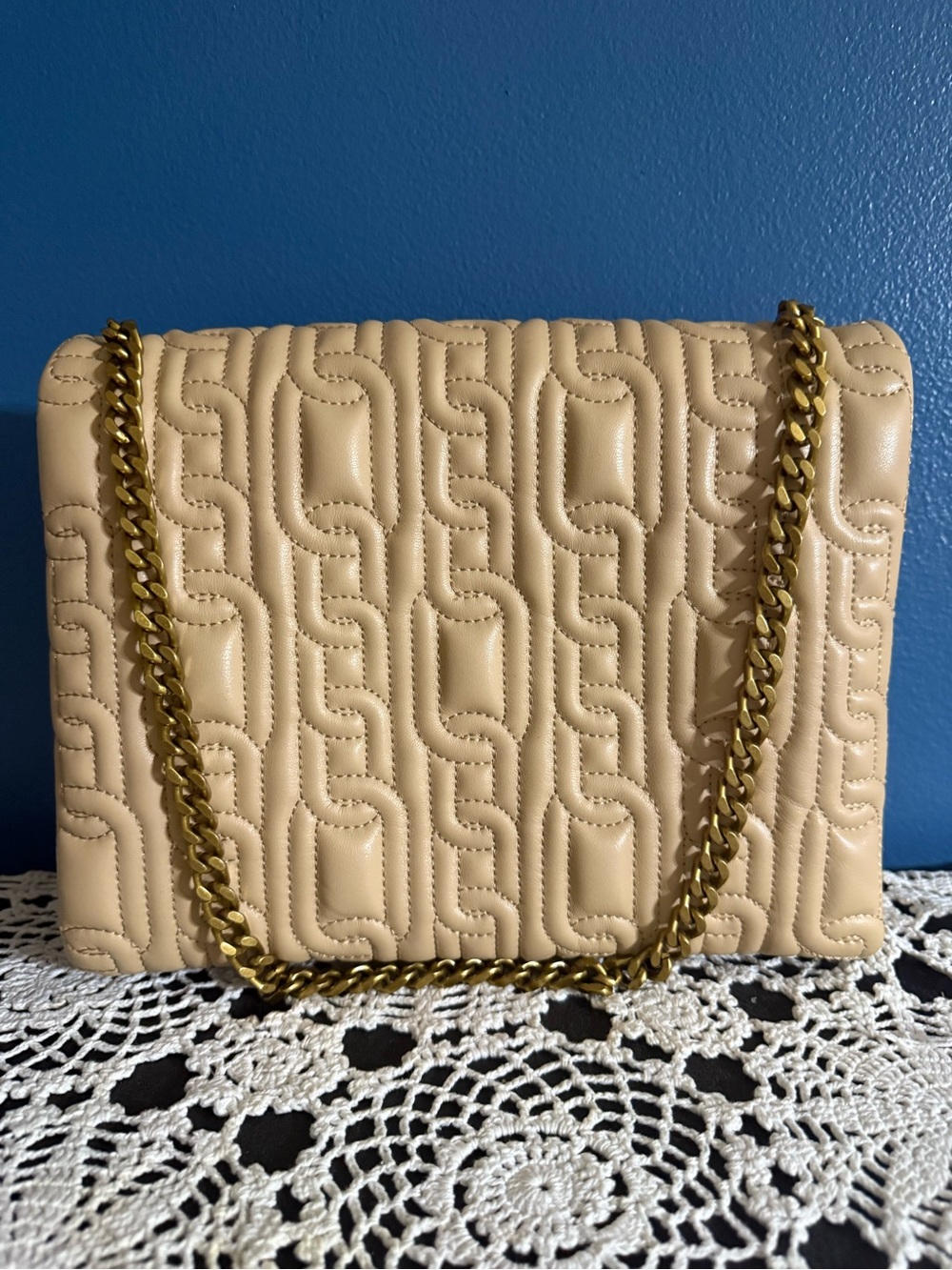 Zara Cream Quilted Shoulder Bag with Gold Chain